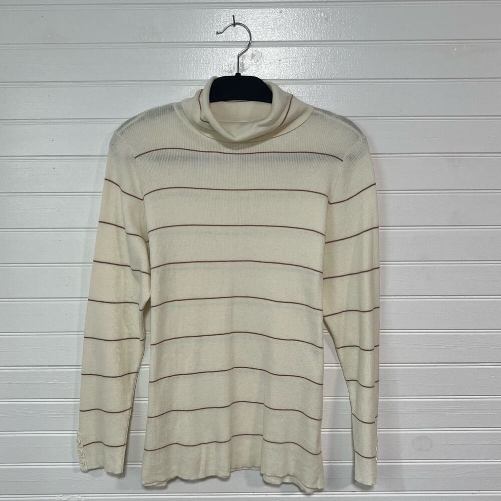 Talbots Plus Size 1X‎ Sweater Preppy Stripe Minimalist Modern Turtleneck Stretch